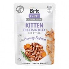 Brit Care Cat Pouch Kitten Fillets in Jelly with Savory Salmon 85g Carton (24 Pouches)