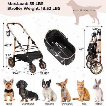 Rubeku Pet Stroller (C303) Khaki/Black