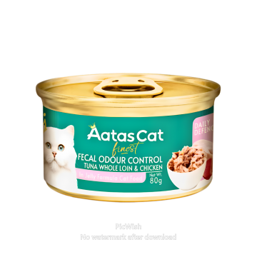 Aatas Cat Canned Food Finest Daily Defence Fecal Odour Control Tuna Whole Loin & Chic 80g