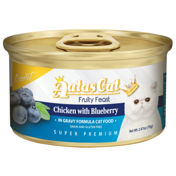 Aatas Cat Finest Fruity Feast Chicken with Blueberry in Gravy 70g Carton (24 Cans)