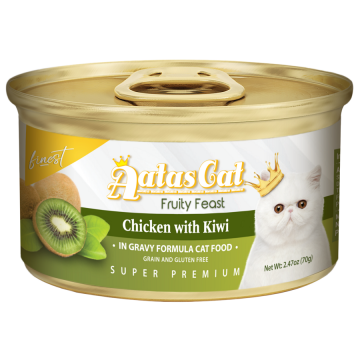 Aatas Cat Finest Fruity Feast Chicken with Kiwi in Gravy 70g Carton (24 Cans)