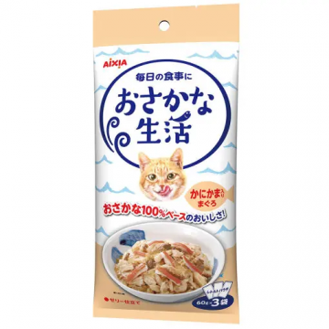 Aixia 3-in-1 Pouch Fish Life Tuna w/Crab Stick 180g (6 Packs)