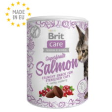 Brit Care Cat Superfruits Salmon Crunchy Snack for Sterilised Cats with Rosehip & Cranberry 100g (2 Packs)