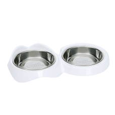 Catit Dish Pixi Stainless Steel Double Bowl White, 43875, cat Bowl / Feeding Mat, Catit, cat Accessories, catsmart, Accessories, Bowl / Feeding Mat