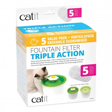 Catit Water Drinking Fountain Replacement Filters with Triple Action 5pcs