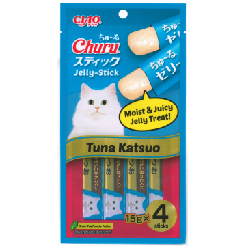 Ciao Stick Tuna Katsuo in Jelly with Added Vitamin and Green Tea Extract 14g x 4pcs (3 Packs)