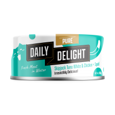 Daily Delight Pure Skipjack Tuna White & Chicken with Squid 80g Carton (24 Cans)