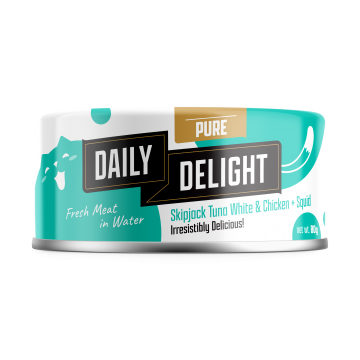 Daily Delight Pure Skipjack Tuna White & Chicken with Squid 80g Carton (24 Cans)