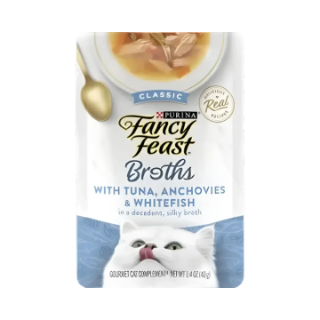 Fancy Feast Broths Classic Tuna, Anchovies & Whitefish 40g Pack (16 Pouches)