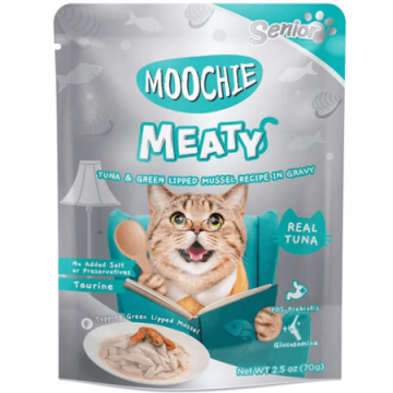 Moochie Pouch Meaty Tuna & Mussel In Gravy Senior 70gx12