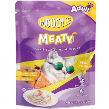 Moochie Pouch Meaty Tuna & Scallop In Jelly 70gx12