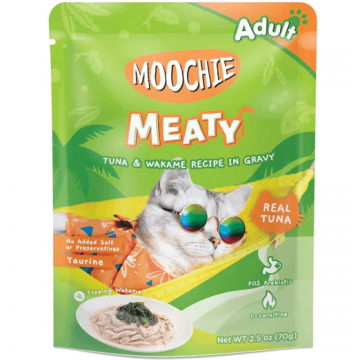 Moochie Pouch Meaty Tuna & Wakame In Gravy 70gx12
