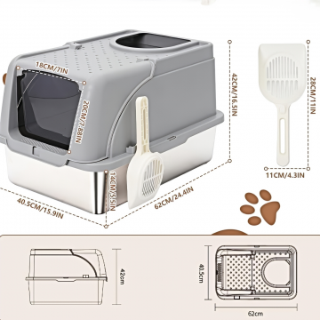 Rubeku Litter Box Hooded Stainless Steel Grey