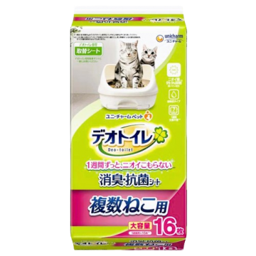 Unicharm Litter Sheets Anti-bacterial For Multiple Cats (16pcs/Pack) (3 Packs)