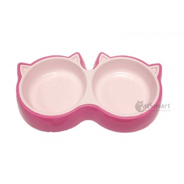 Topsy Cat Style Double Bowl Cat Face (L) Pink