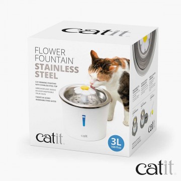 Catit Water Drinking Fountain Flower Series with LED Nightlight Stainless Steel 3L