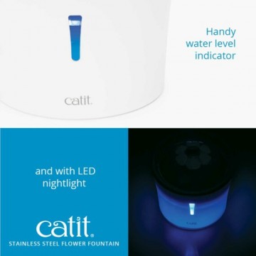 Catit Water Drinking Fountain Flower Series with LED Nightlight Stainless Steel 3L