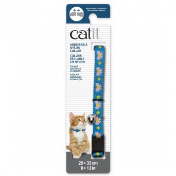 Catit Adjustable Nylon Collar with Rivets Blue with Pink Bows