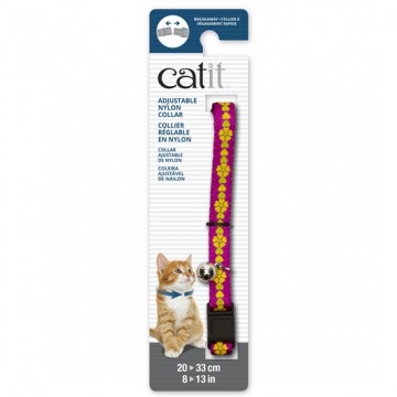 Catit Adjustable Nylon Collar with Rivets Pink with Flowers