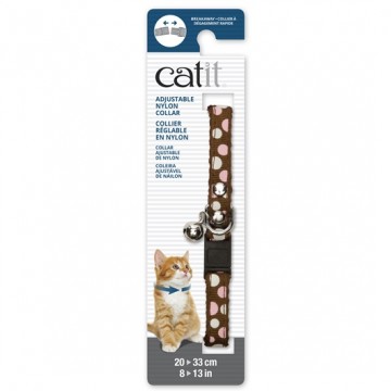 Catit Adjustable Nylon Collar with Rivets Brown with Polka Dots 