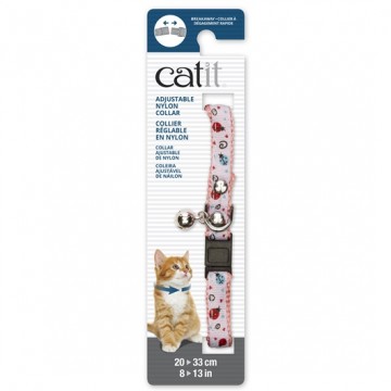 Catit Adjustable Nylon Collar with Rivets Pink and White with Ladybugs