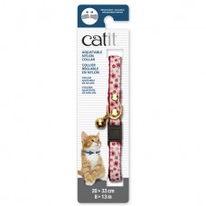 Catit Adjustable Nylon Collar with Rivets Red & White with Flowers