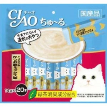 Ciao Chu ru Chicken Fillet and Sliced Bonito with Added Vitamin and Green Tea Extract 14g x 20pcs (3 packs)
