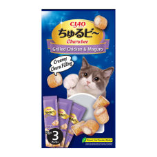 Ciao Churu Bee Grilled Chicken & Maguro Bite Sized Snack with Creamy Churu Filling 10g x 3pcs (4 Packs)