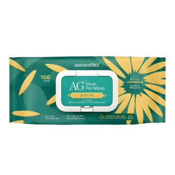Nurture Pro Pet Wipes AG+ Silver Green Tea 100 sheets x2