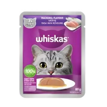 Whiskas Pouch 7+ With Mackerel 80g Pack (28 Pouches)